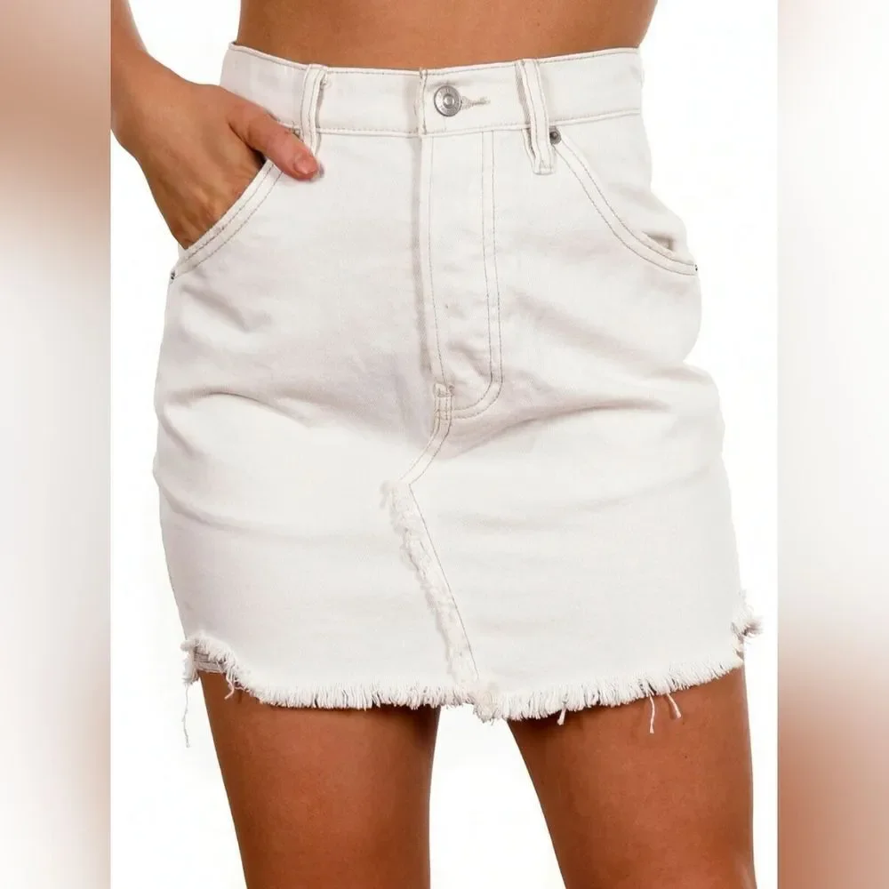 Free People Brea White Denim Cutoff Mini Skirt Size 31